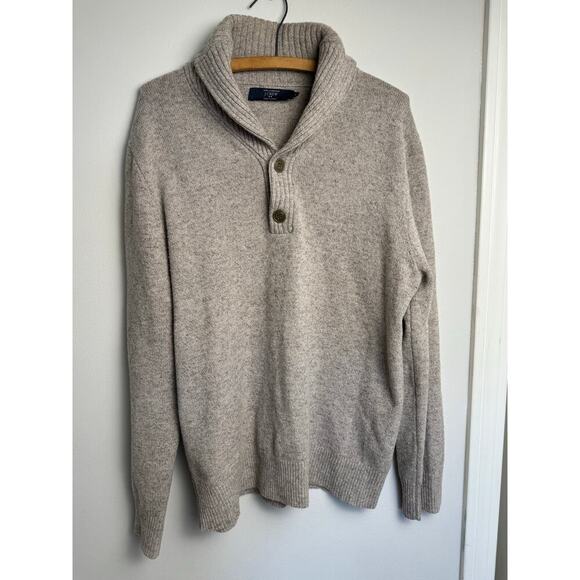 J. Crew Sweater Lambswool Beige Shawl Collar Two Button Pullover Mens Size M - Picture 2 of 9